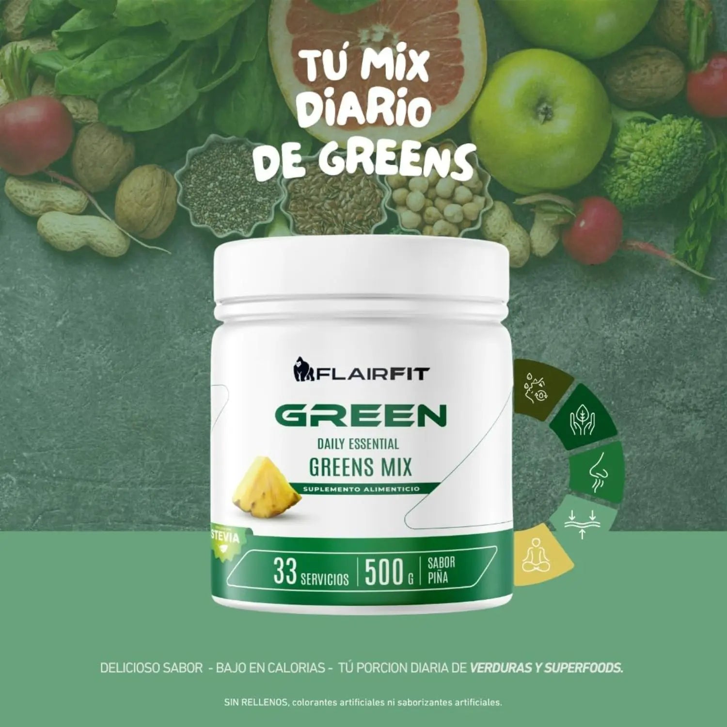Flairfit® Daily Green Mix +50 Ingredientes 500g Sfn piña