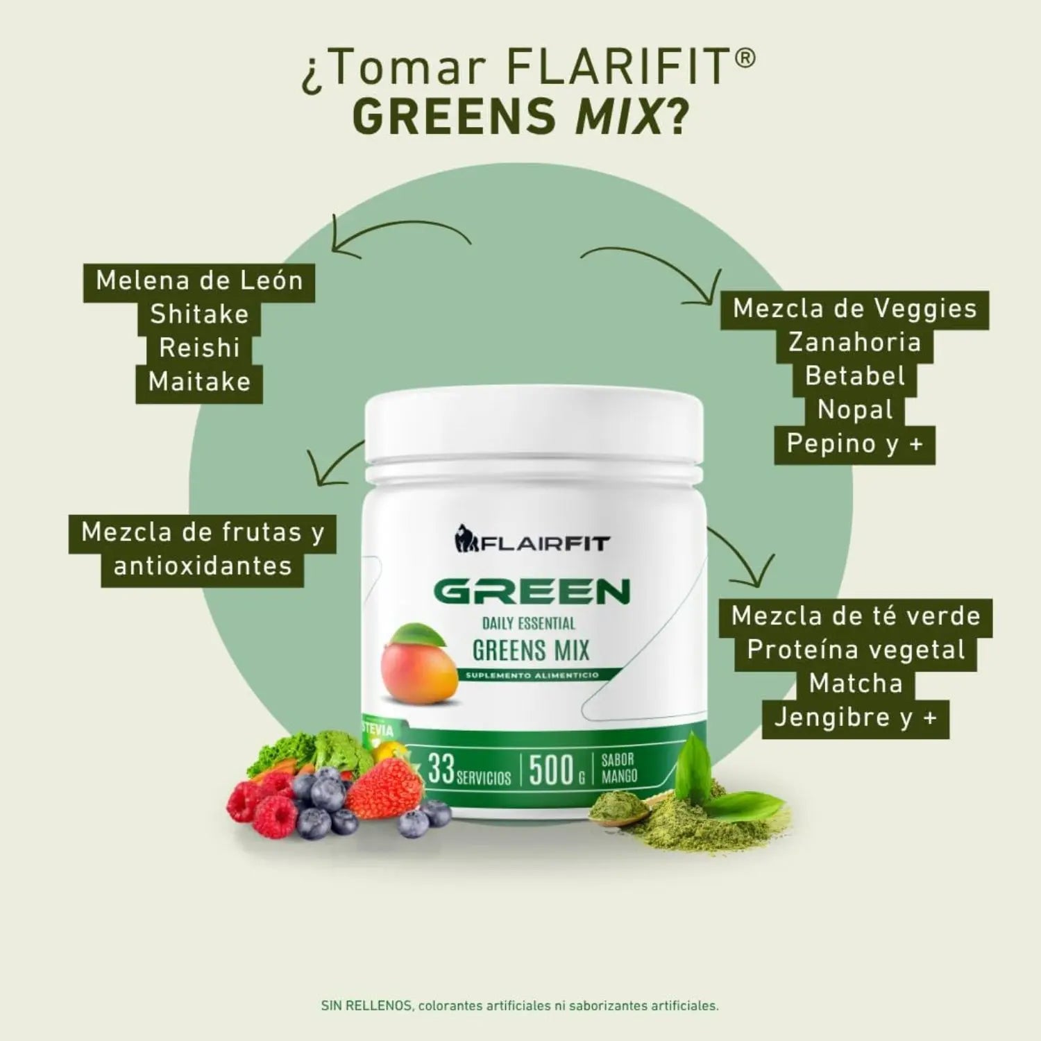 Flairfit® Daily Green Mix +50 Ingredientes 500g Sfn piña