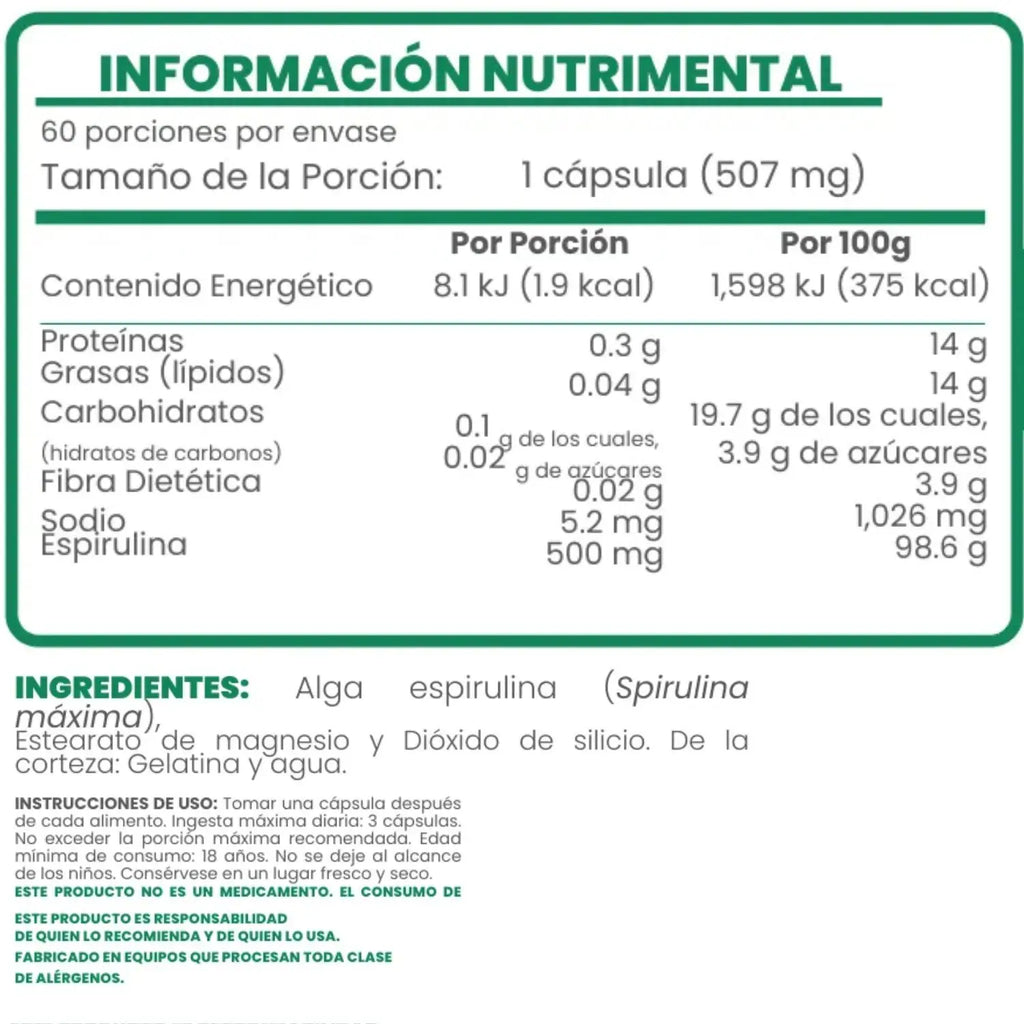 Flairfit Spirulina Plus 60 Caps Con 507mg Sfn