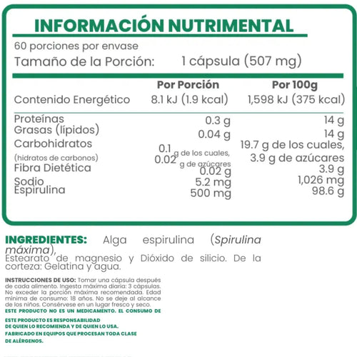 Flairfit Spirulina Plus 60 Caps Con 507mg Sfn