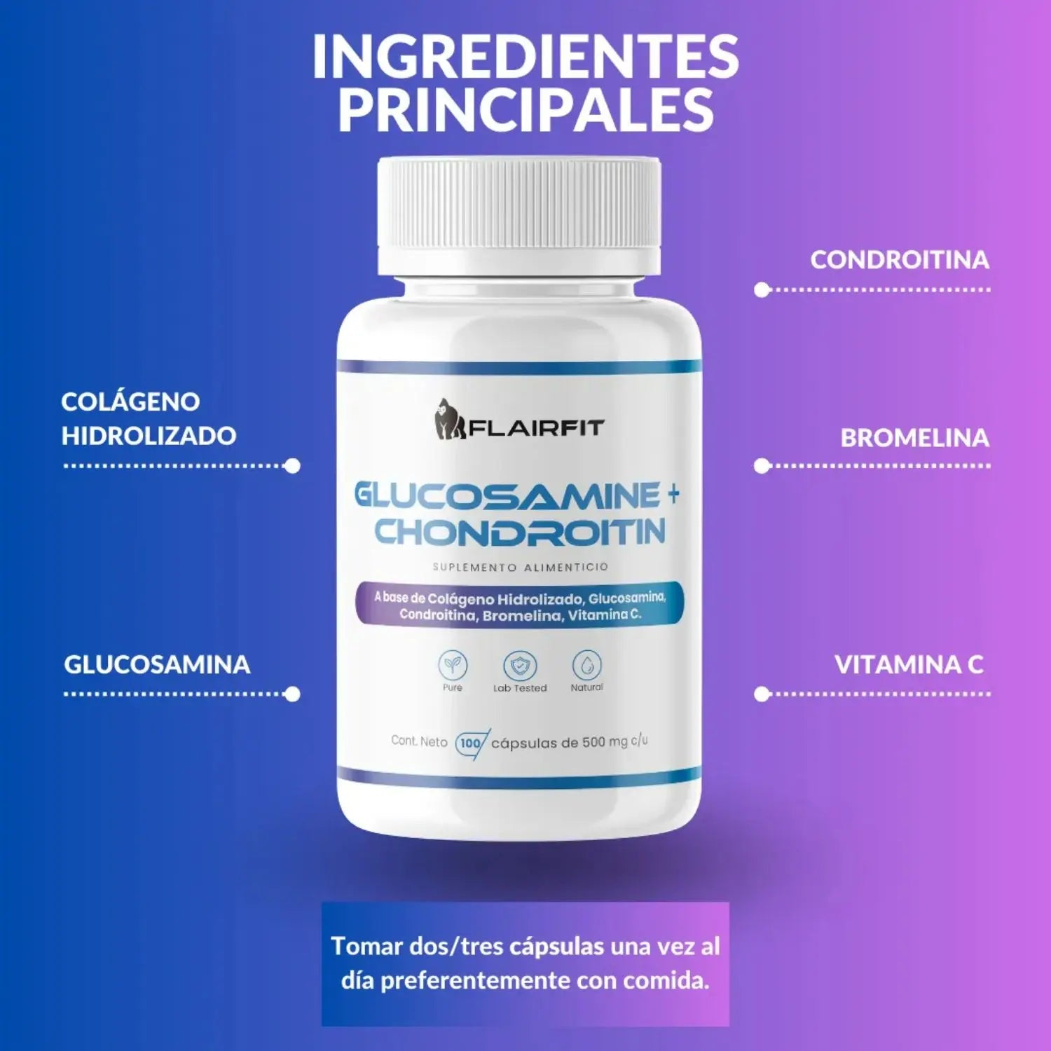 Flairfit Glucosamina + Condroitina 100 caps 500mg Sfn