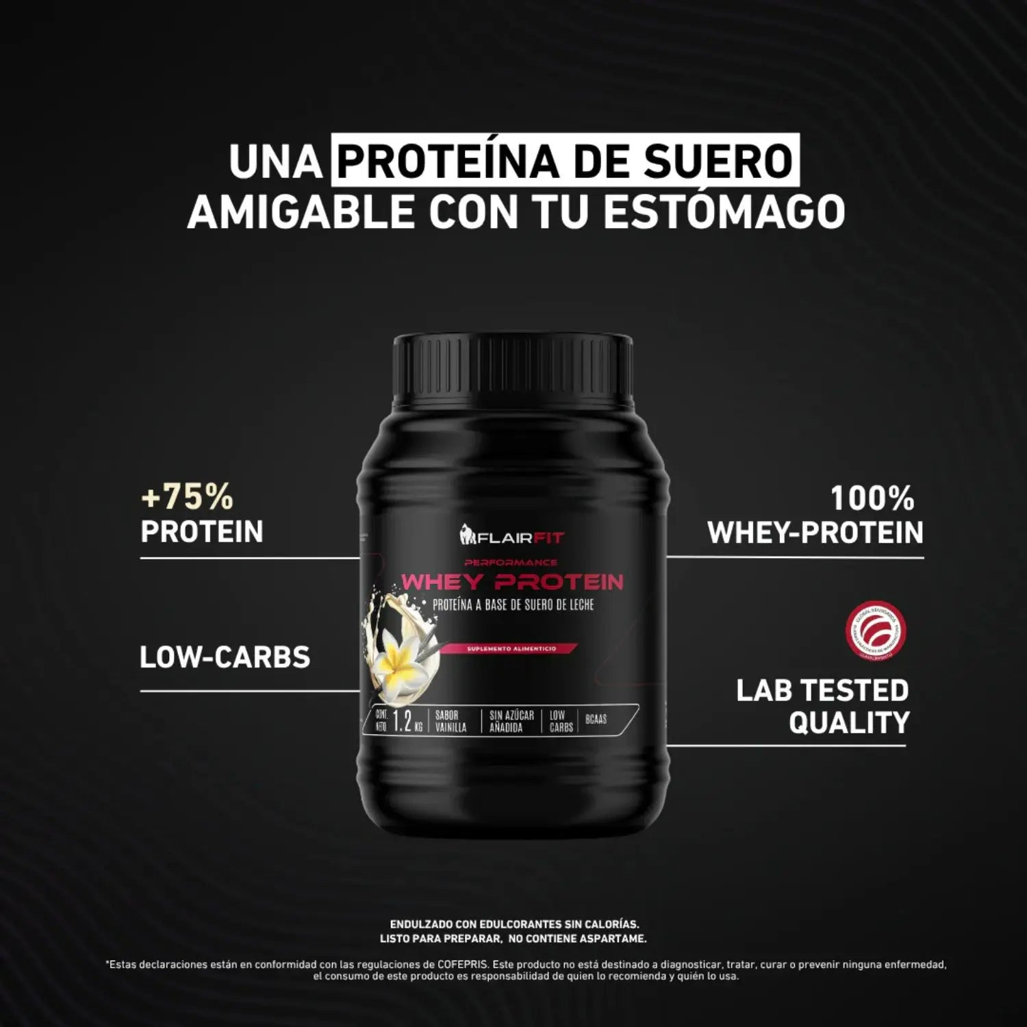 Flairfit® Whey Protein Proteína Suero De Leche 1.2Kg vainilla Sfn