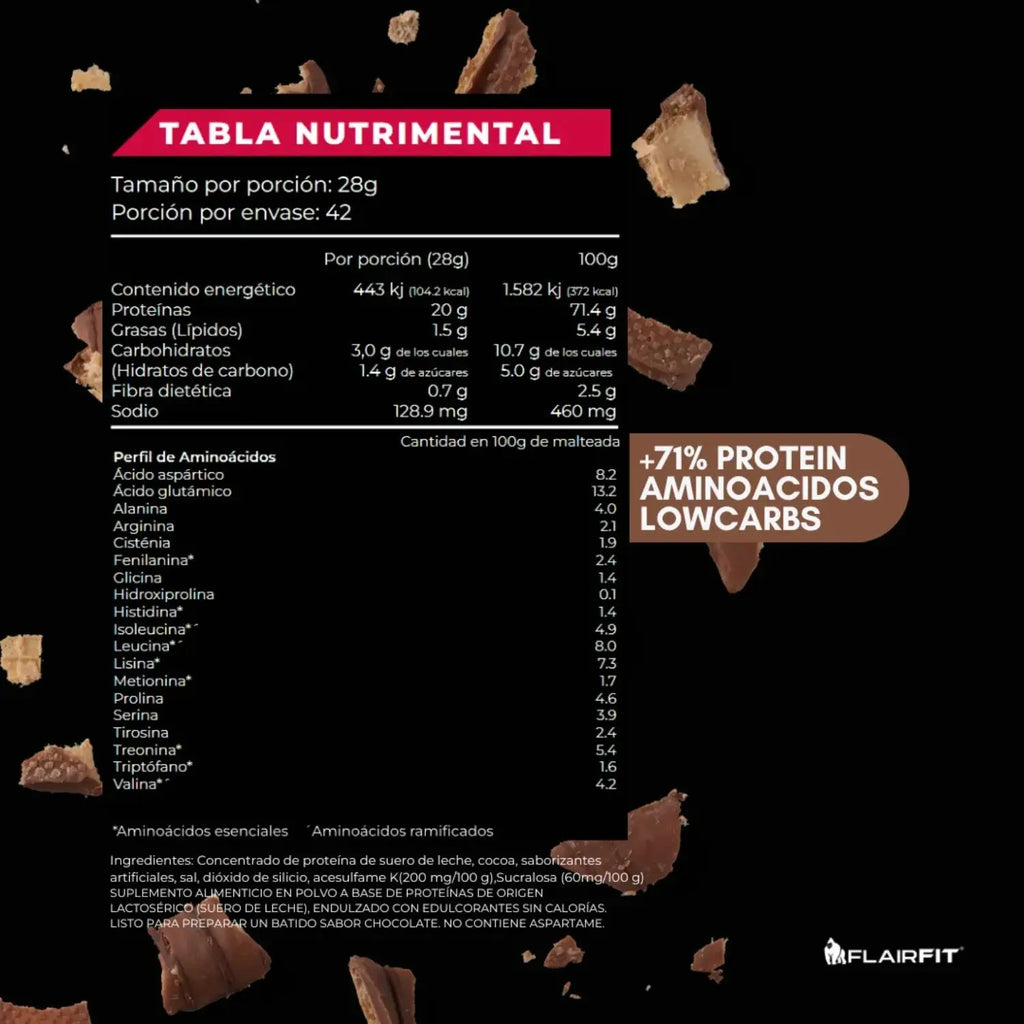 Flairfit® Whey Protein Proteína Suero De Leche 1.2Kg Chocolate Sfn