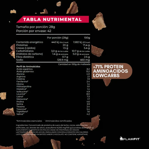 Flairfit® Whey Protein Proteína Suero De Leche 1.2Kg Chocolate Sfn