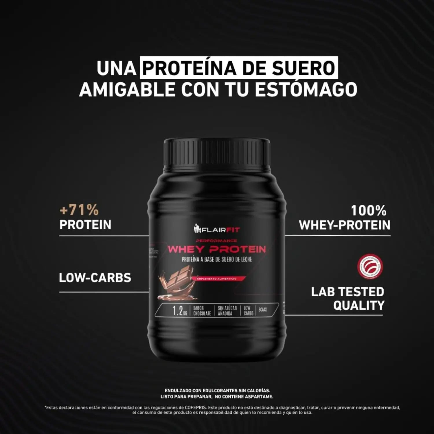 Flairfit® Whey Protein Proteína Suero De Leche 1.2Kg Chocolate Sfn