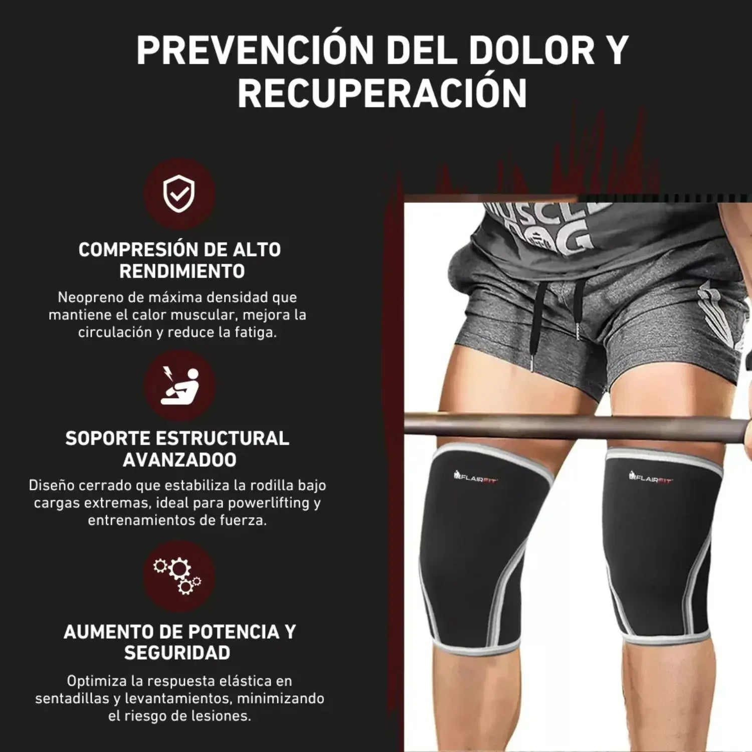 Flairfit rodillera neopreno 7mm powerlifting gym grande sfn (INDIVIDUAL AMAZON)