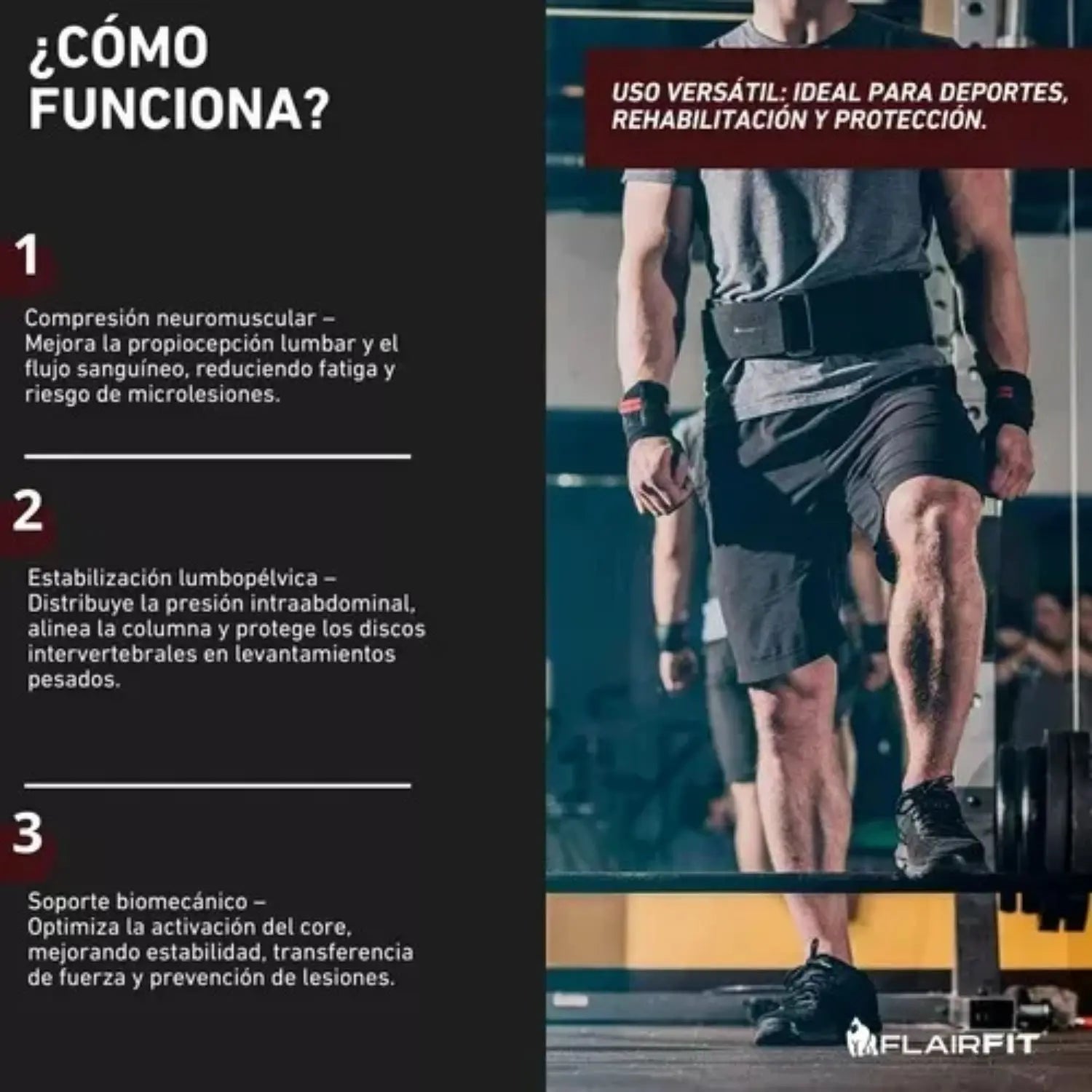 Flairfit cinturón grande velcro levantamiento de peso sfn