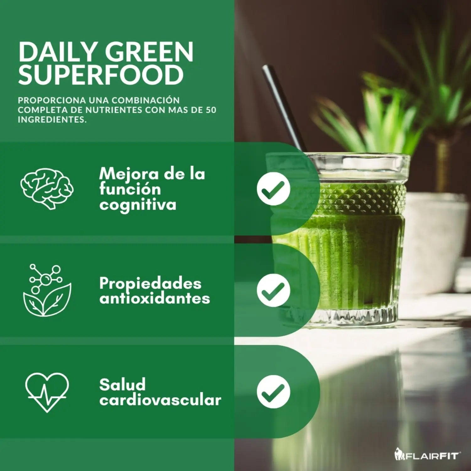 Flairfit® Daily Green Mix +50 Ingredientes 500g Sfn mango