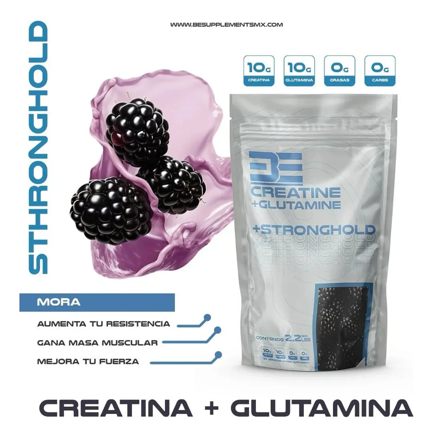 Be Supplements Stronghold Creatina Glutamina 1 Kg 50 Ser Sfn mora