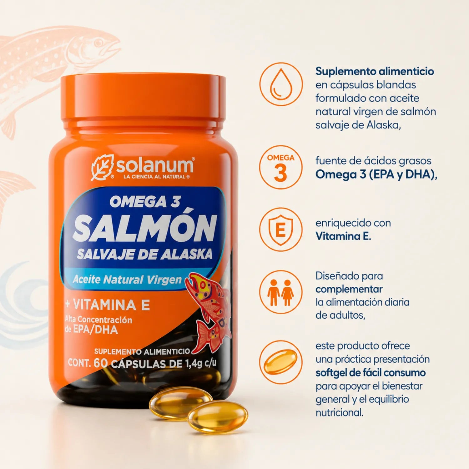 SOLANUM OMEGA 3 SALMÓN DE ALASKA 60 CÁPS