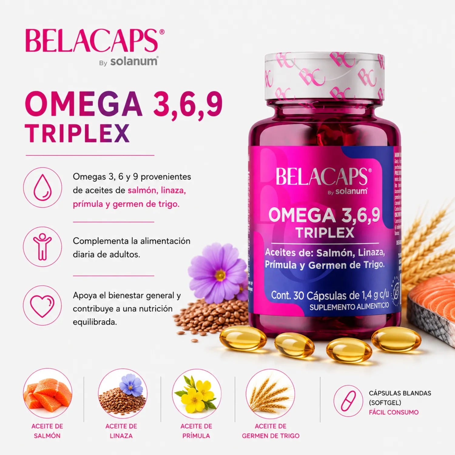 SOLANUM OMEGA 3, 6, 9 TRIPLEX, SALMON, LINAZA 30CAP SFN