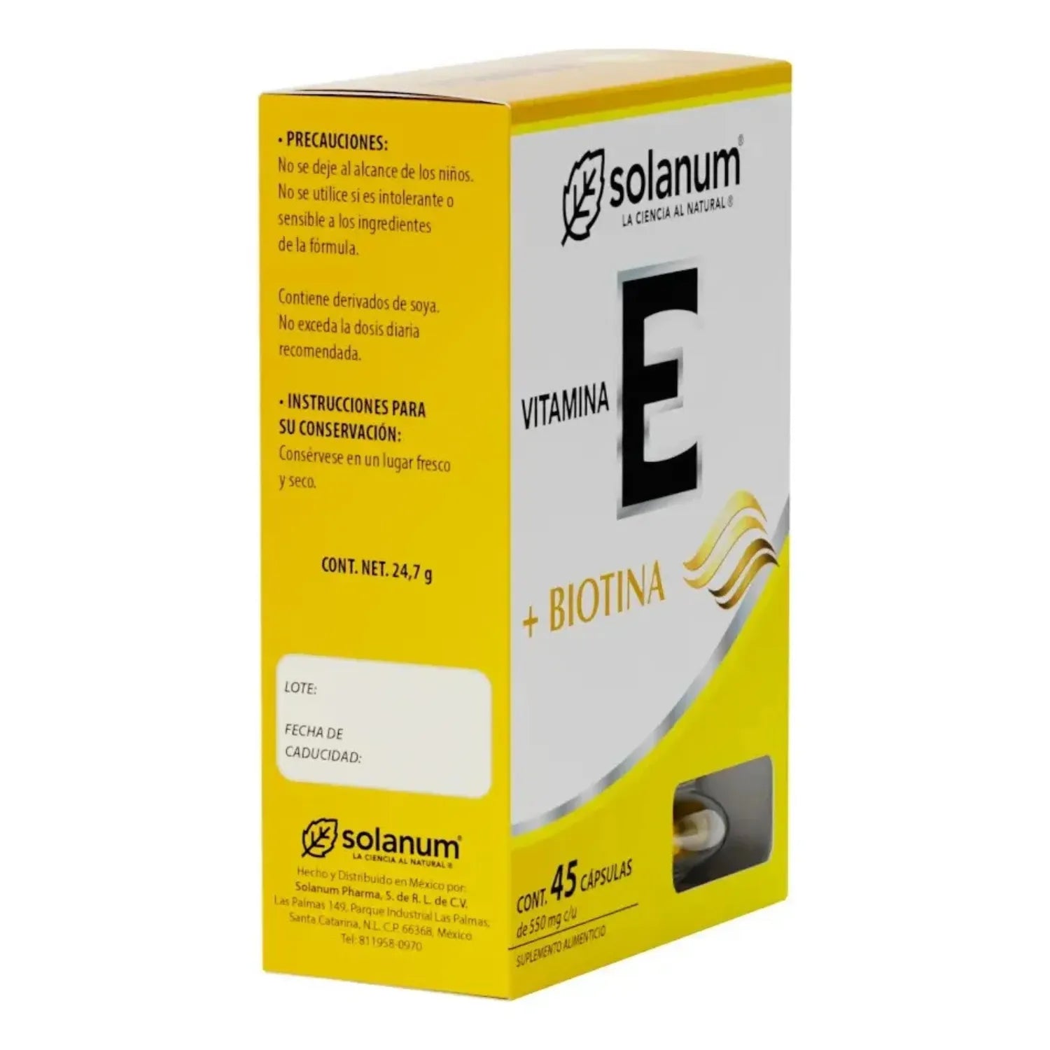 SOLANUM PHARMA VITAMINA E + BIOTINA 45 CÁPS 550 MG C/U SFN