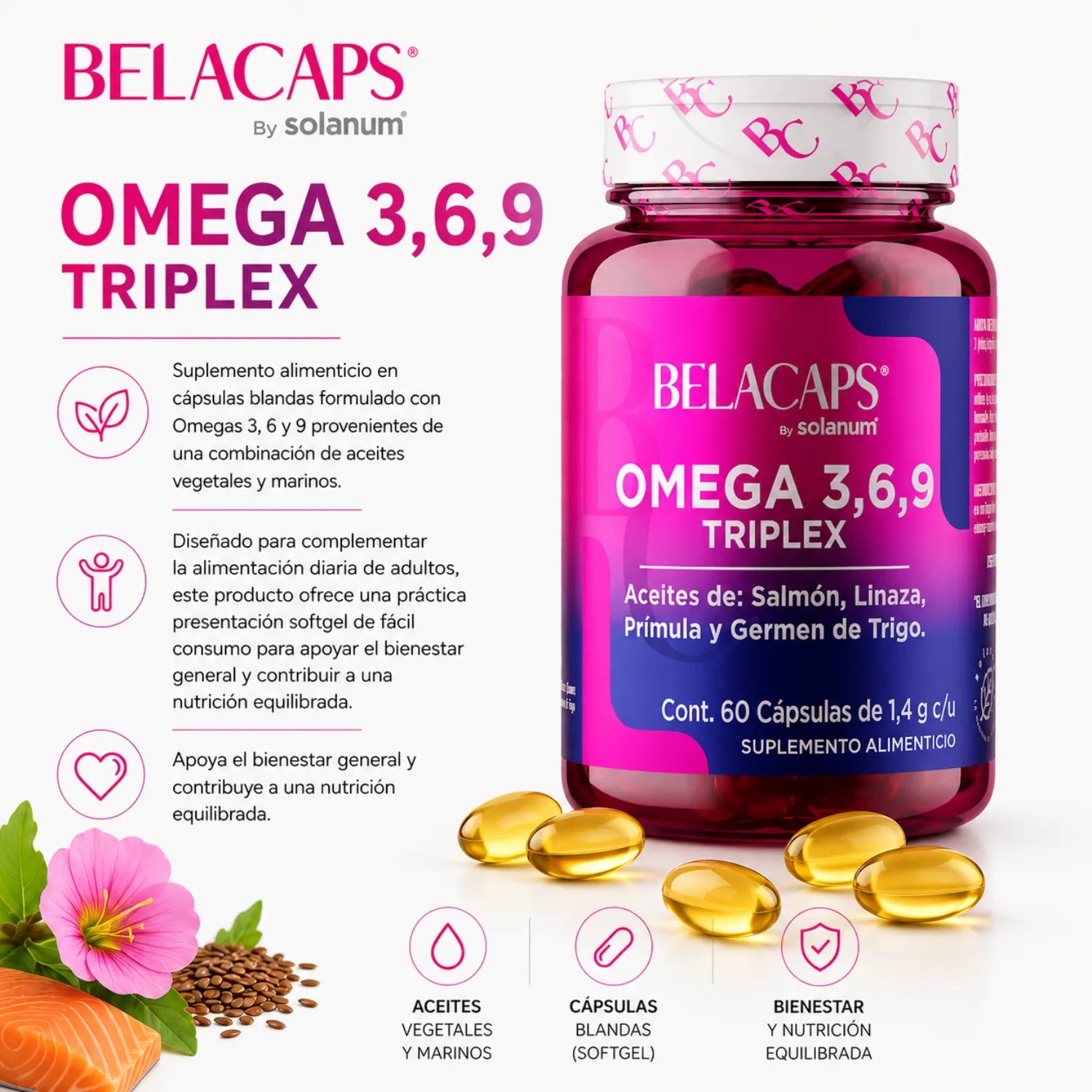 SOLANUM OMEGA 3,6,9 TRIPLEX SALMON,LINAZA,PRIMULA 60CAPS SFN