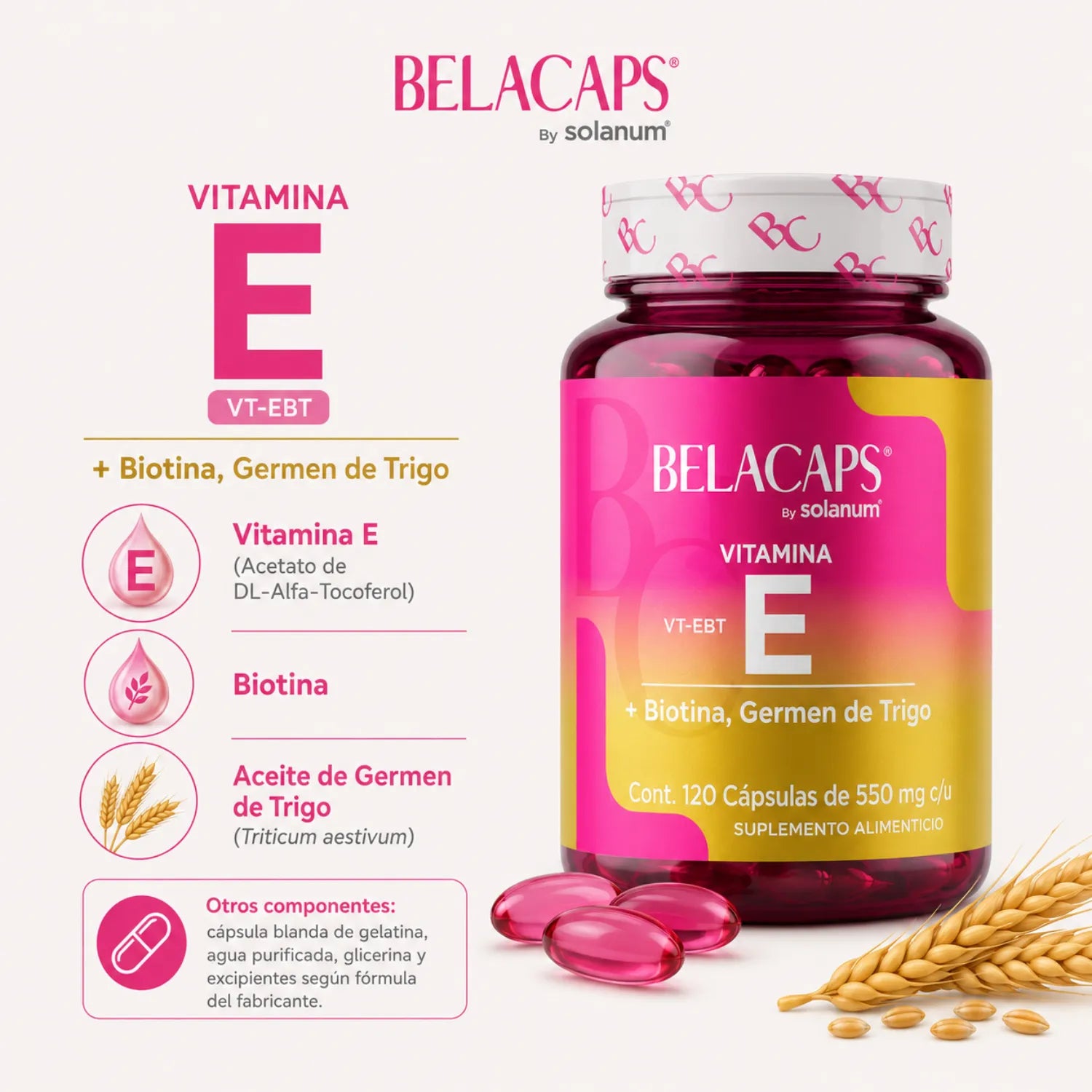 SOLANUM Vitamina E + Biotina, Germen de Trigo 120 CAPS SFN