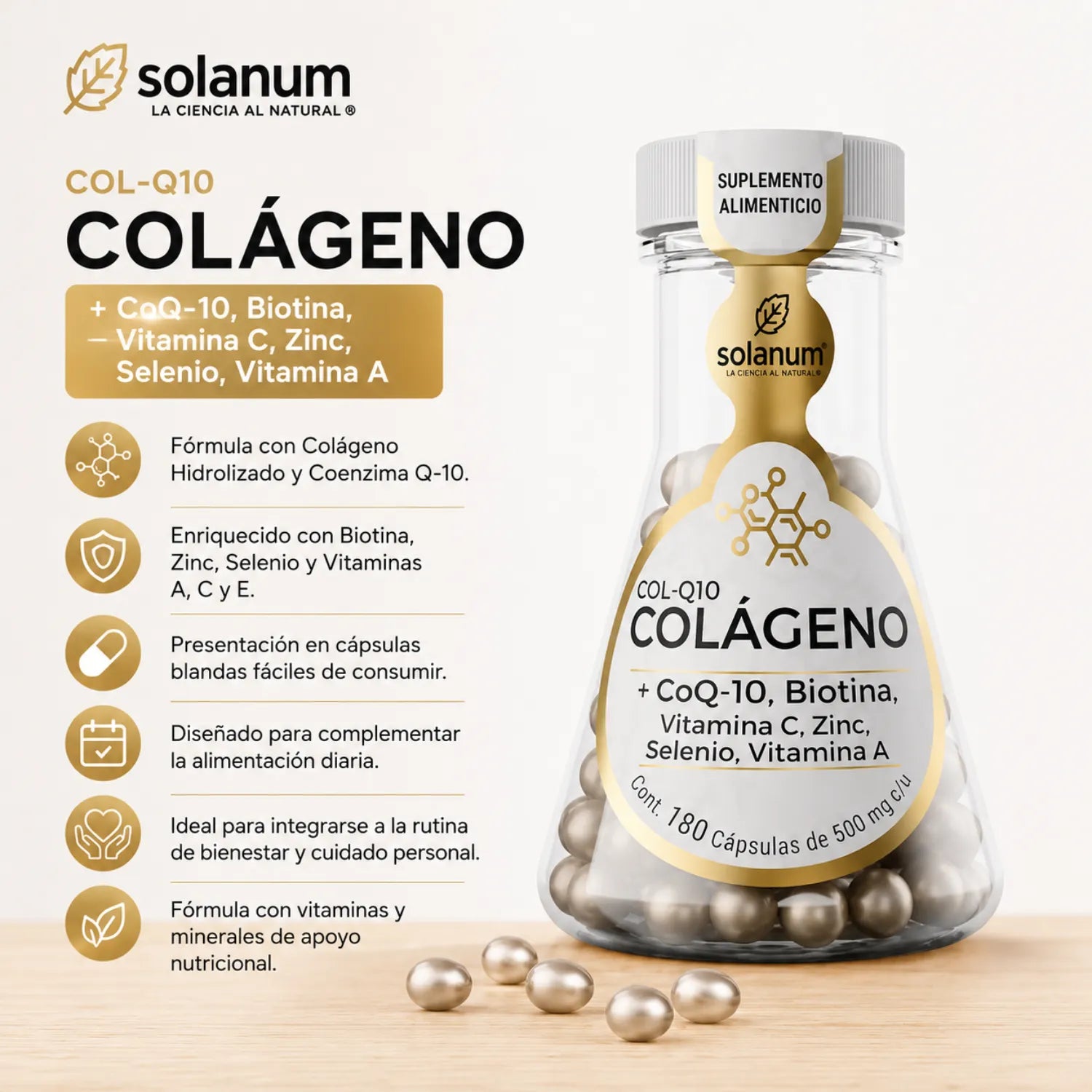 Solanum Colageno Mas Biotina, Coq-10 180 Capsulas Sfn