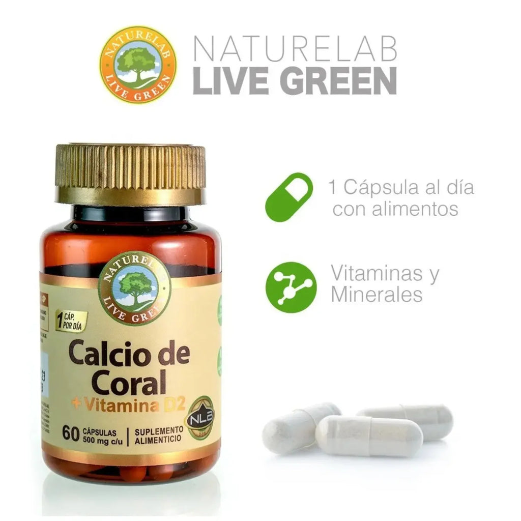 CALCIO DE CORAL CON VITAMINA D2 60 CAPSULAS SUPLEMENTO NATURELAB