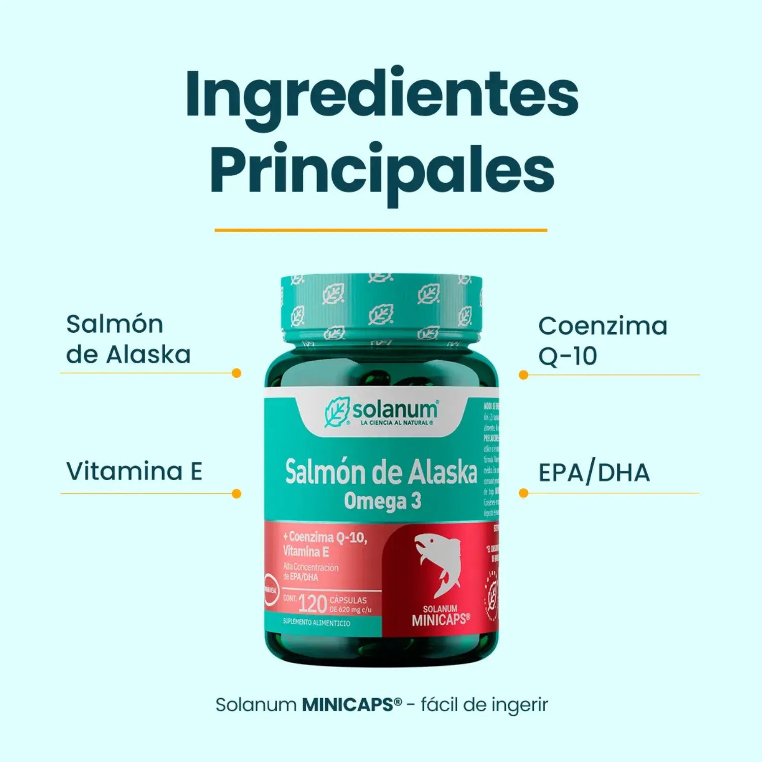 SOLANUM OMEGA 3 SALMÓN DE ALASKA+VIT.E &COQ-10 120MINCAP SFN