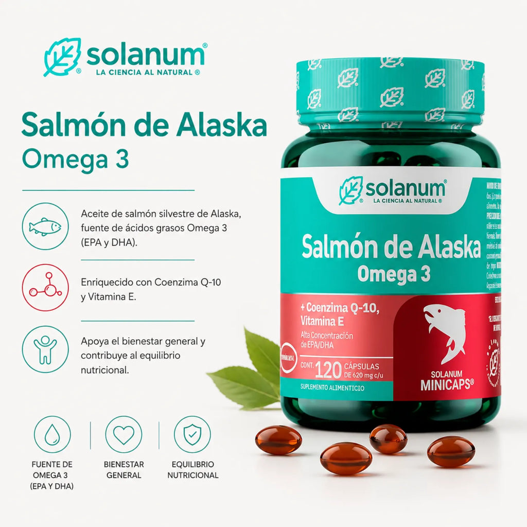 SOLANUM OMEGA 3 SALMÓN DE ALASKA+VIT.E &COQ-10 120MINCAP SFN