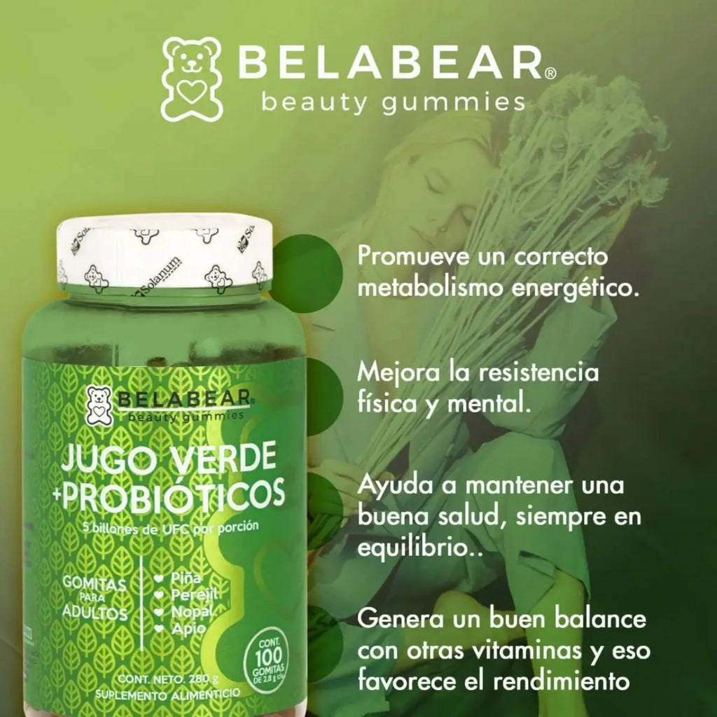 SOLANUM BELABEAR JUGO VERDE + PROBIÓTICOS 100 GOMITAS SFN