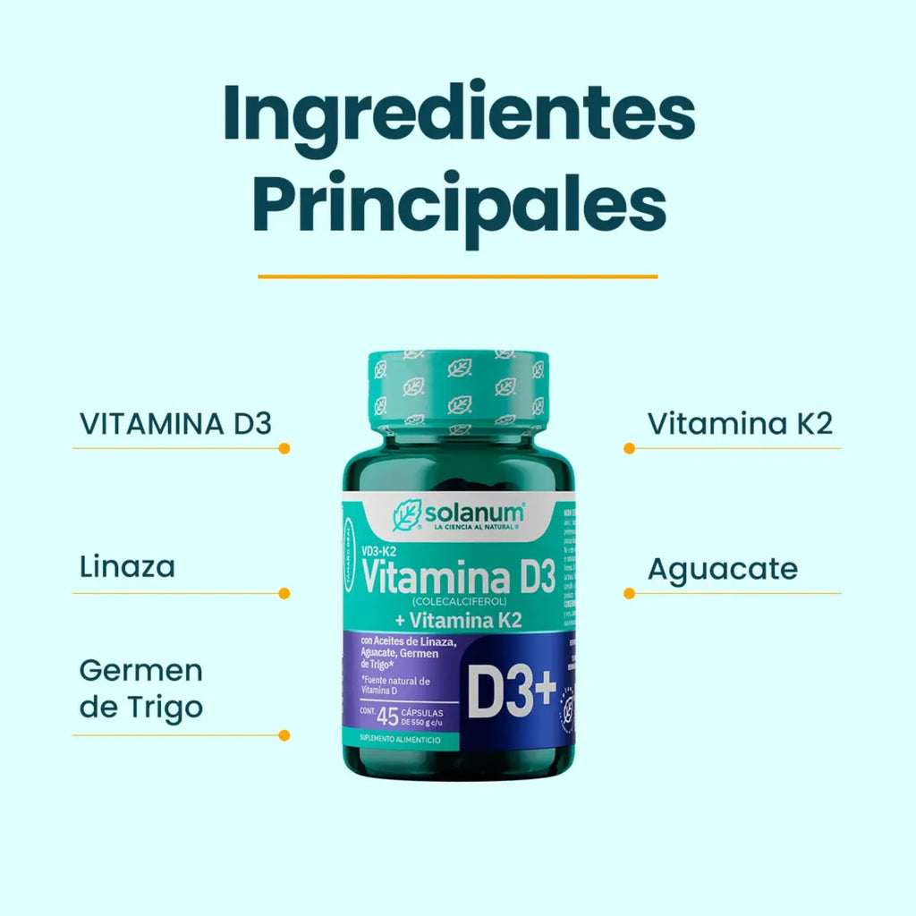 SOLANUM VITAMINA D3+VITAMINA K2, ACEITE DE LINAZA 45CÁPS SFN