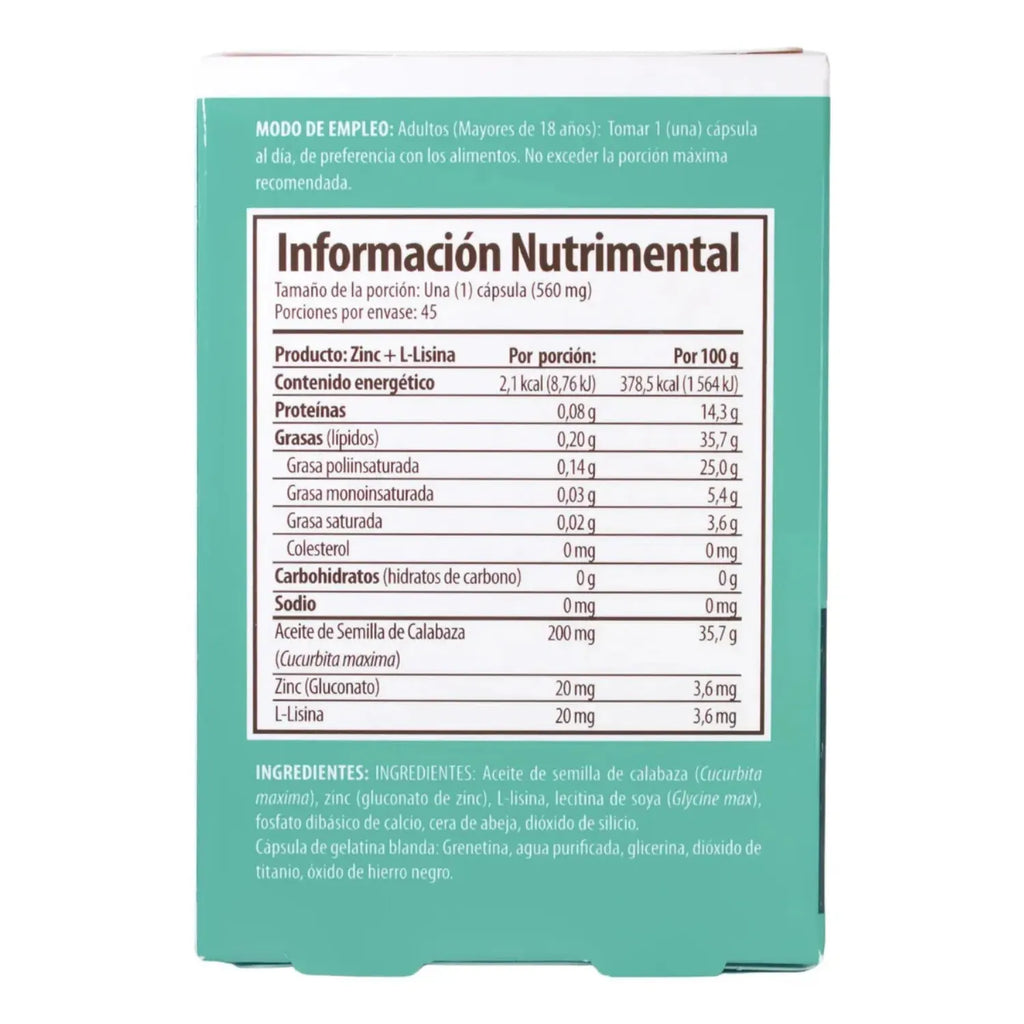 SOLANUM ZINC + L-LISINA ACEITE SEMILLA DE CALABAZA 45CAP SFN