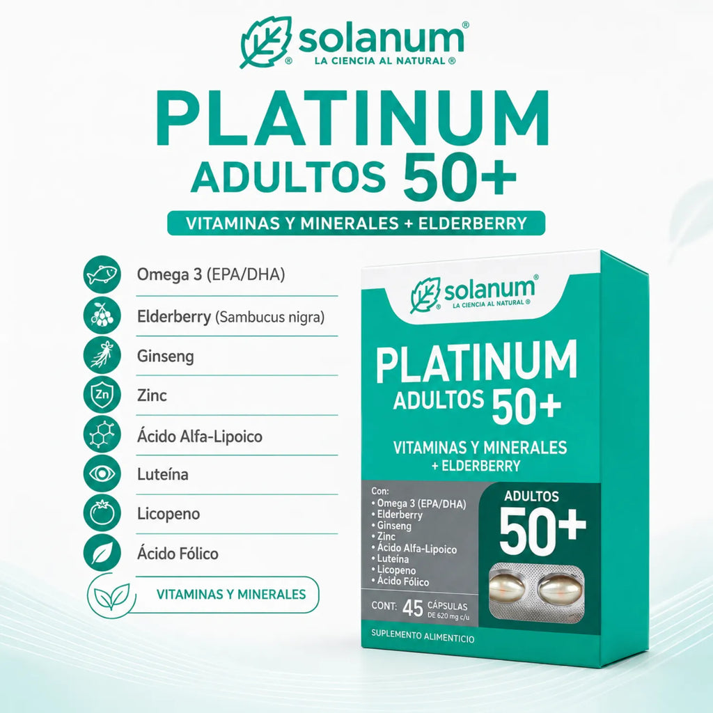 Platinum 50+ Vitaminas Minerales + Elderberry Solanum 45caps Sabor Sin Sabor