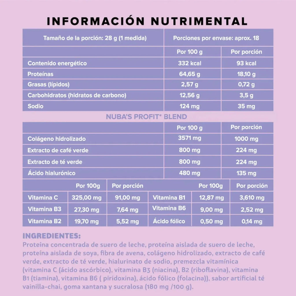 NUBA Proteína Colágeno Chai Vainilla 500g