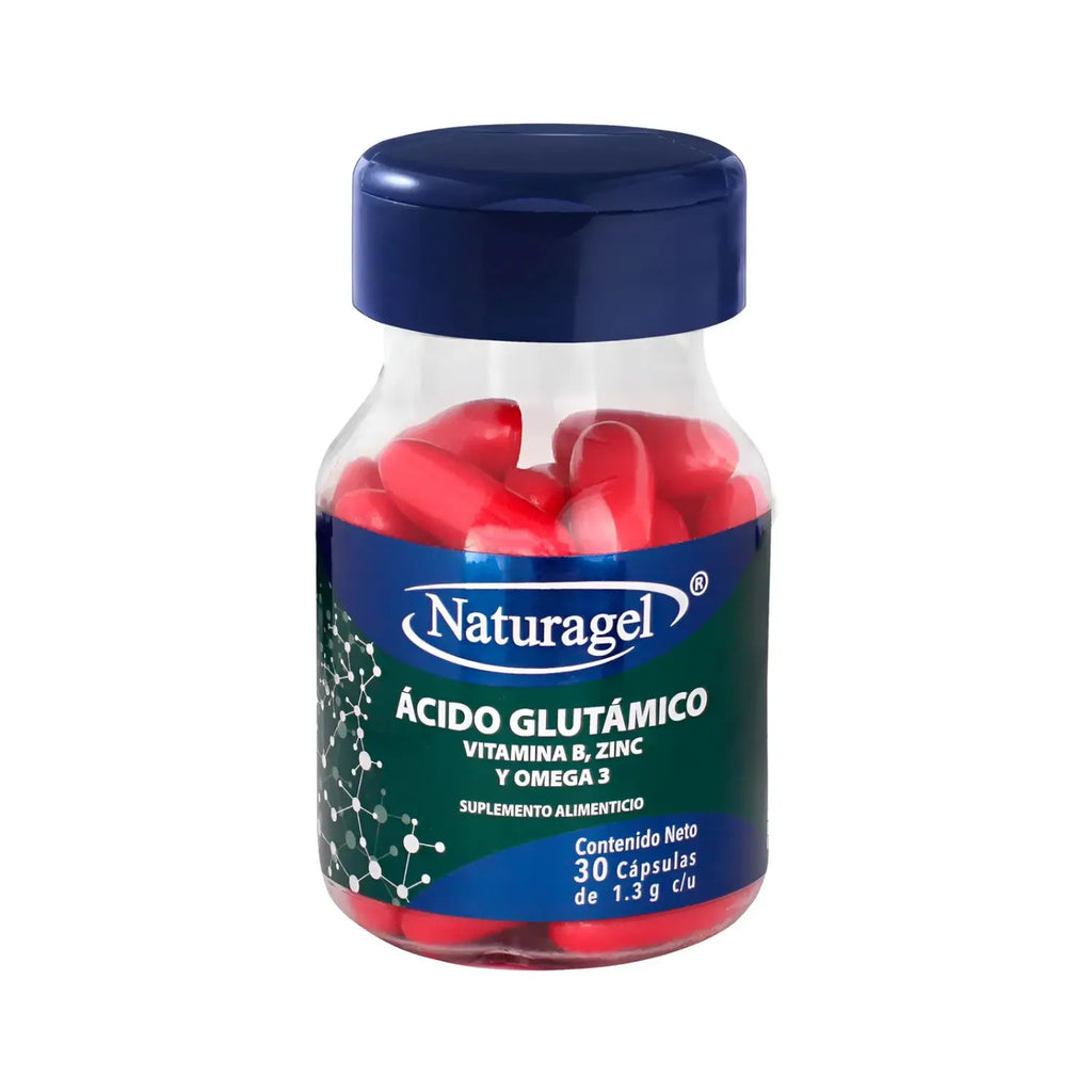 Naturagel Acido Glutámico, Vitamina B, Zinc, Omega 3, 30 softg