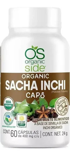 Organic Side Sacha Inchi Orgánica | 400 mg | 60 Cápsulas Vegetales | Ácidos Grasos Esenciales | Suplemento Alimenticio