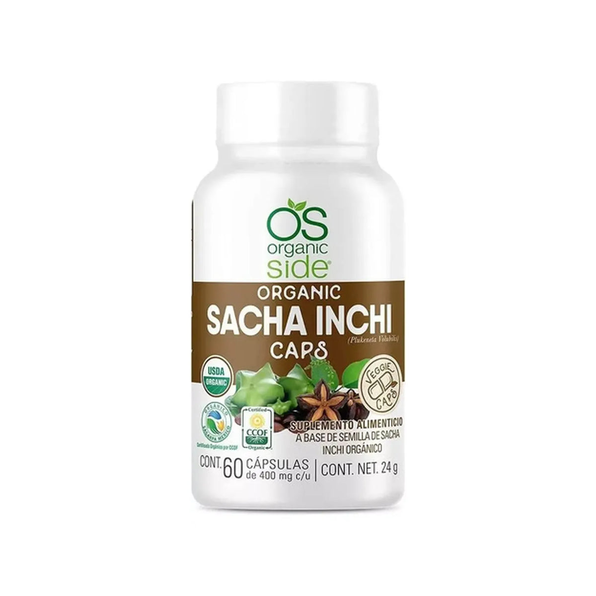 Organic Side Sacha Inchi Orgánica | 400 mg | 60 Cápsulas Vegetales | Ácidos Grasos Esenciales | Suplemento Alimenticio