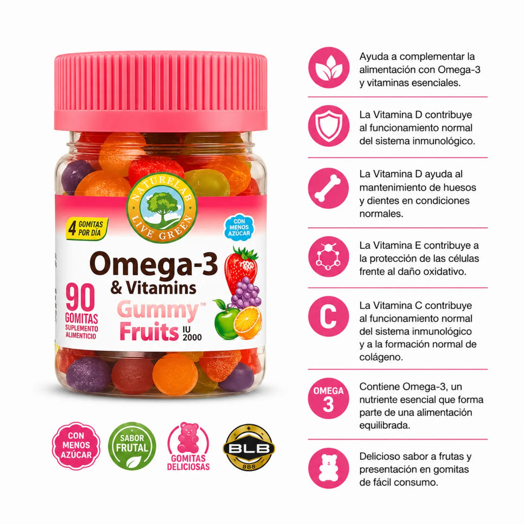 NATURELAB OMEGA 3 & VITAMINAS 2000 IU, 90 GOMITAS SFN