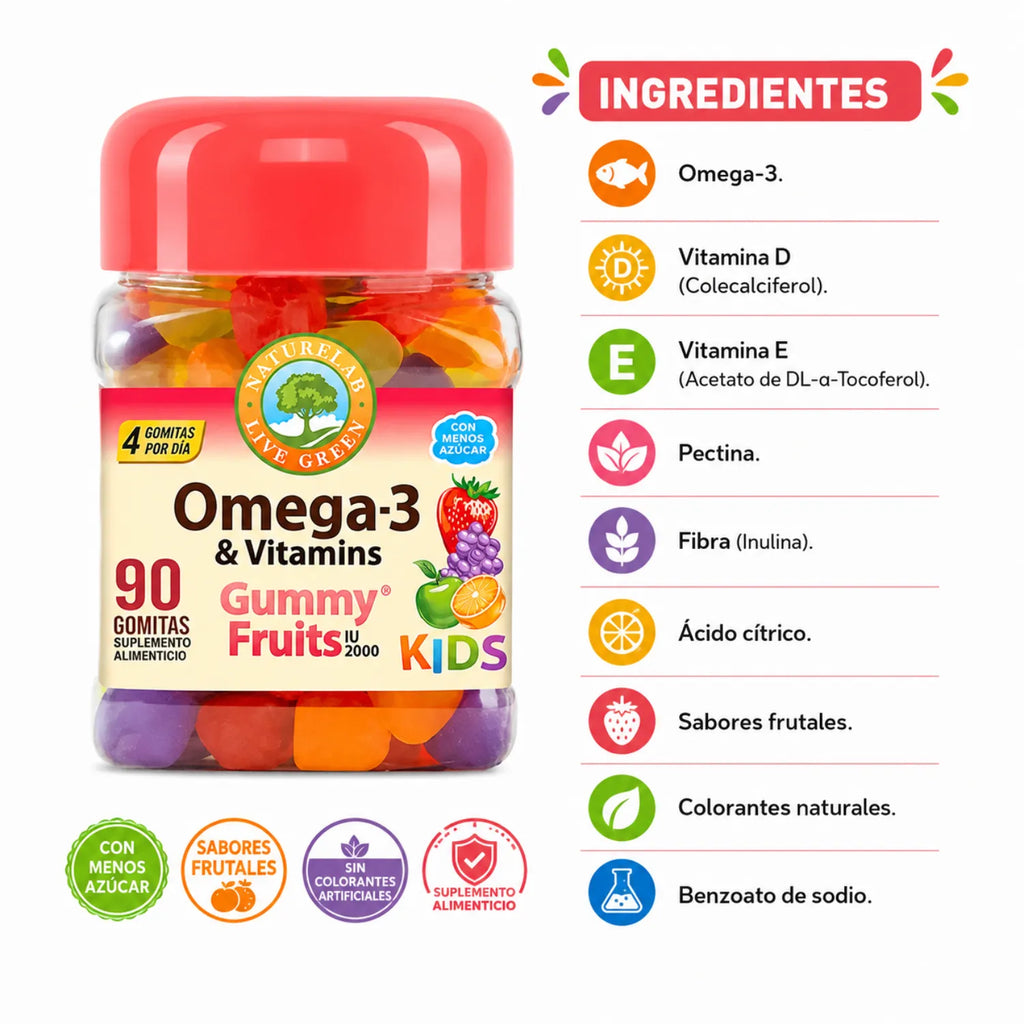 NATURELAB KIDS OMEGA 3 & VITAMINAS 2000 IU, 90 GOMITAS SFN