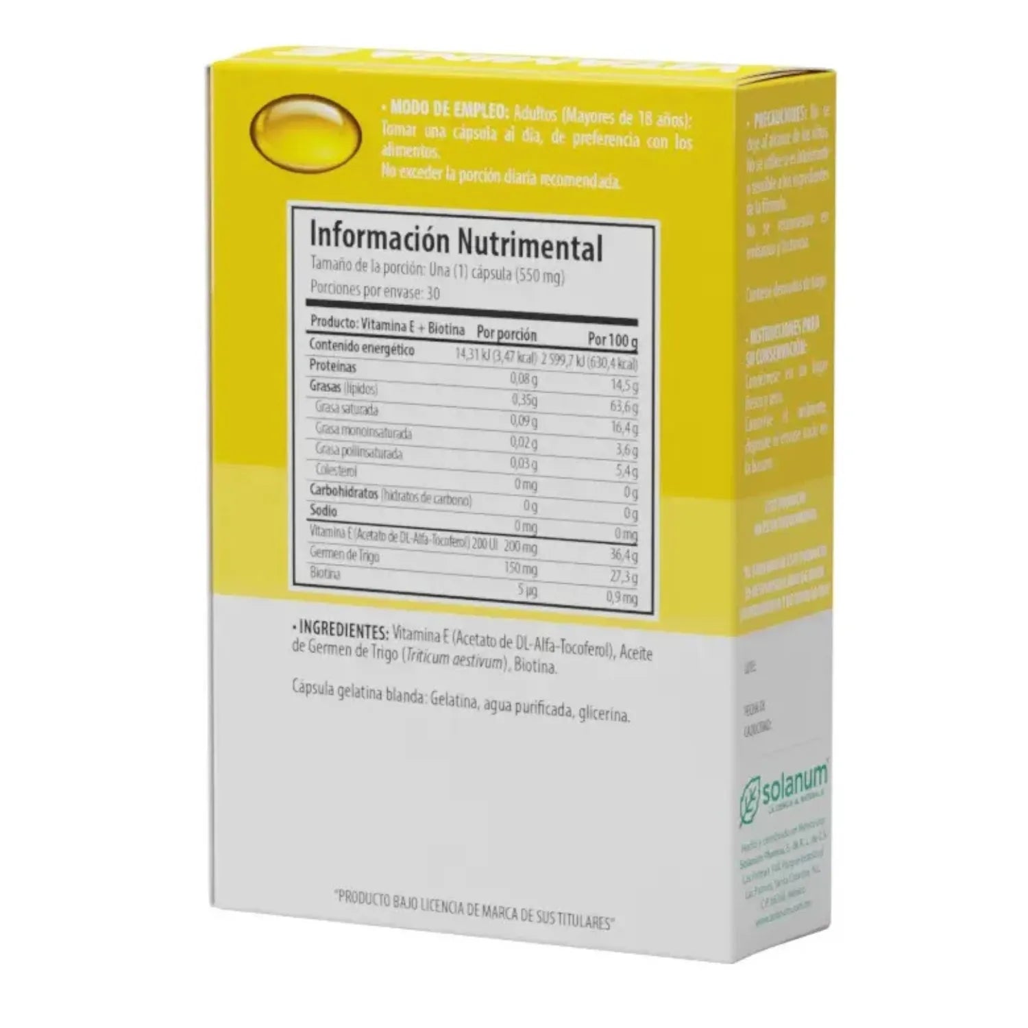 SOLANUM VITAMINA E + BIOTINA 30 SOFTCAPS SFN