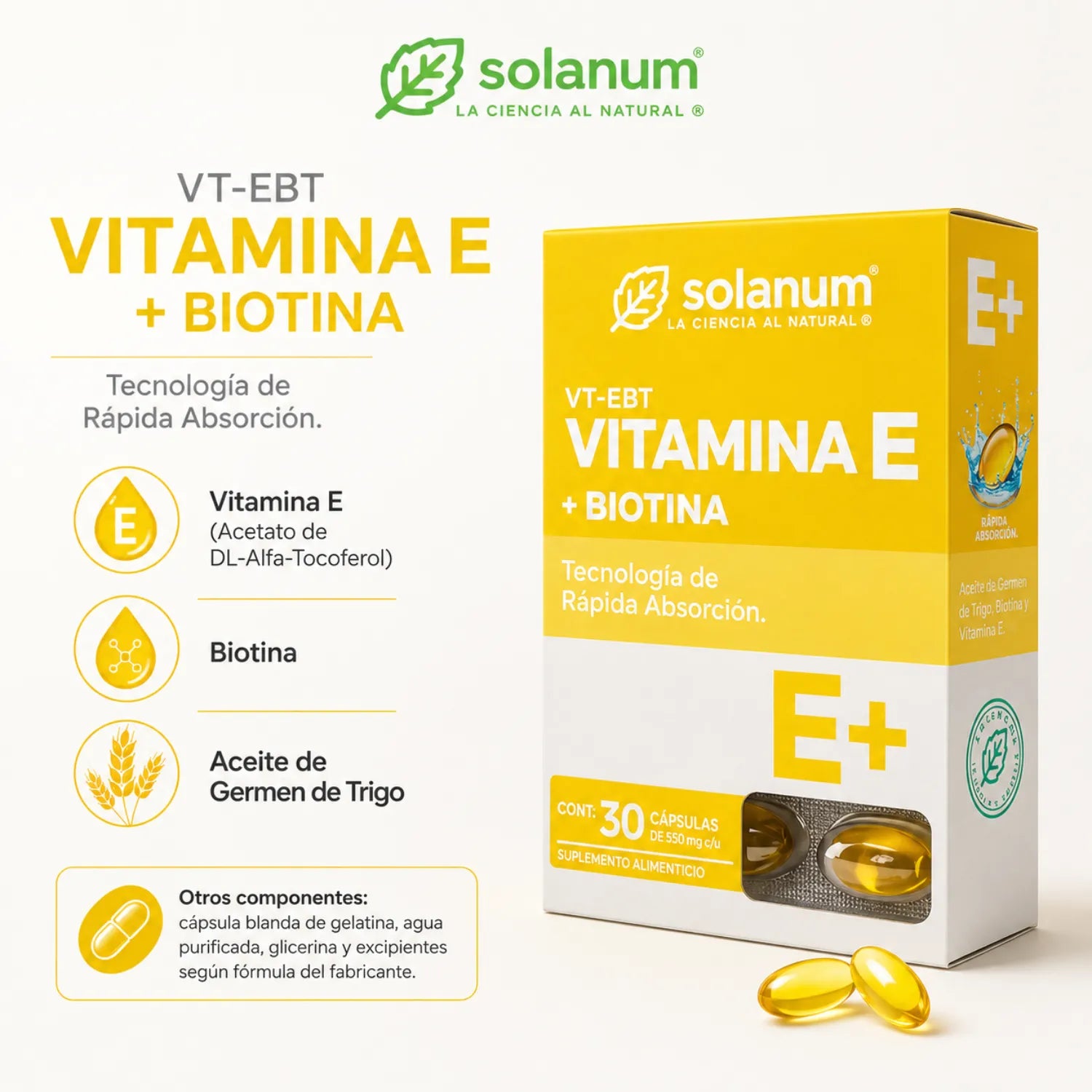 SOLANUM VITAMINA E + BIOTINA 30 SOFTCAPS SFN
