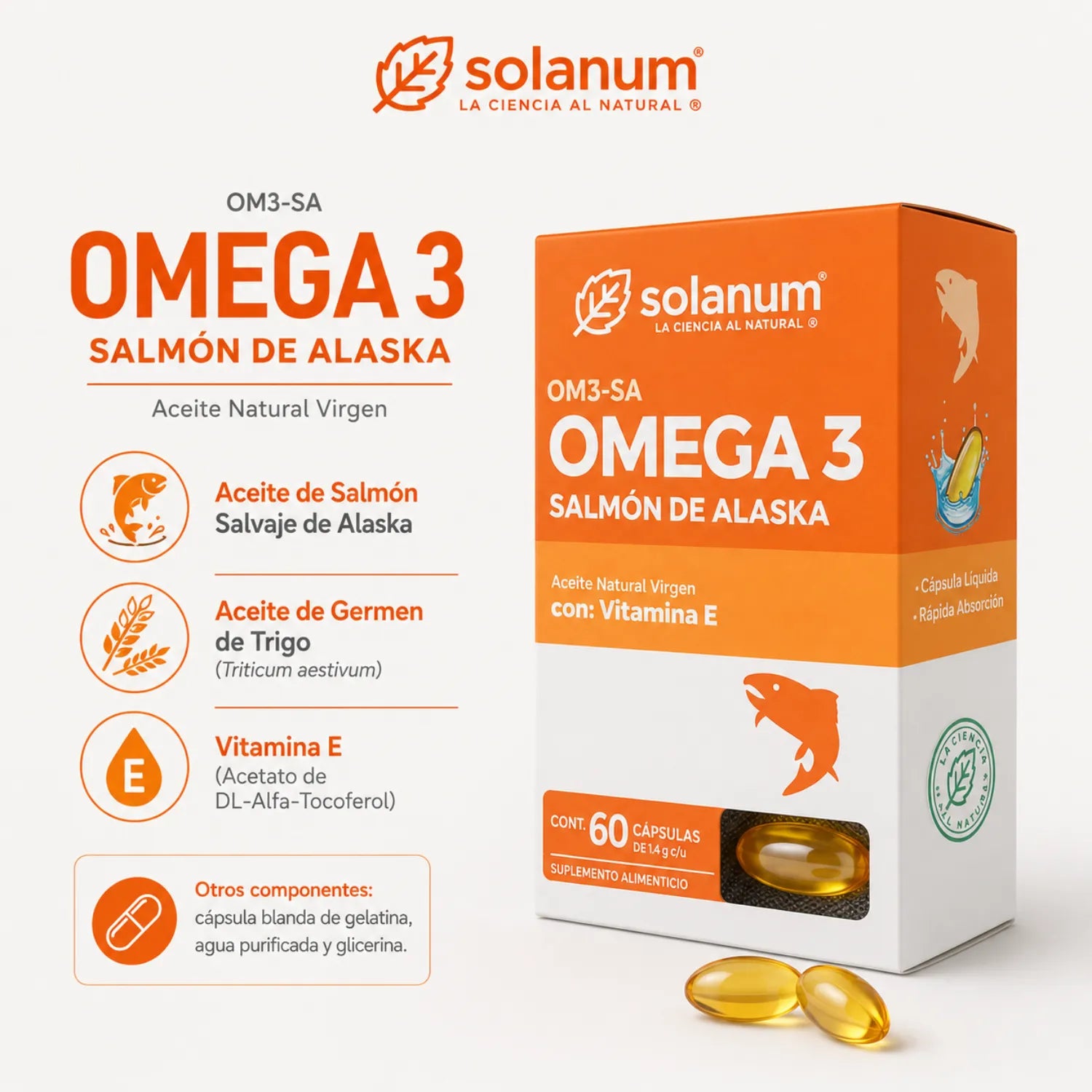 Solanum Omega 3 - Salmón de Alaska con Vitamina E 60caps sfn