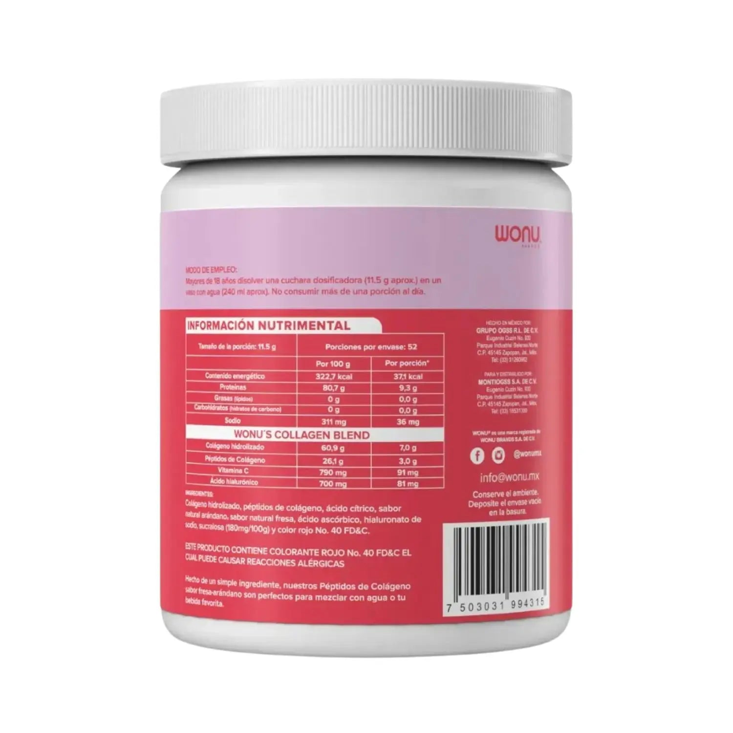 WONU Colágeno Fresa Arandano 600g