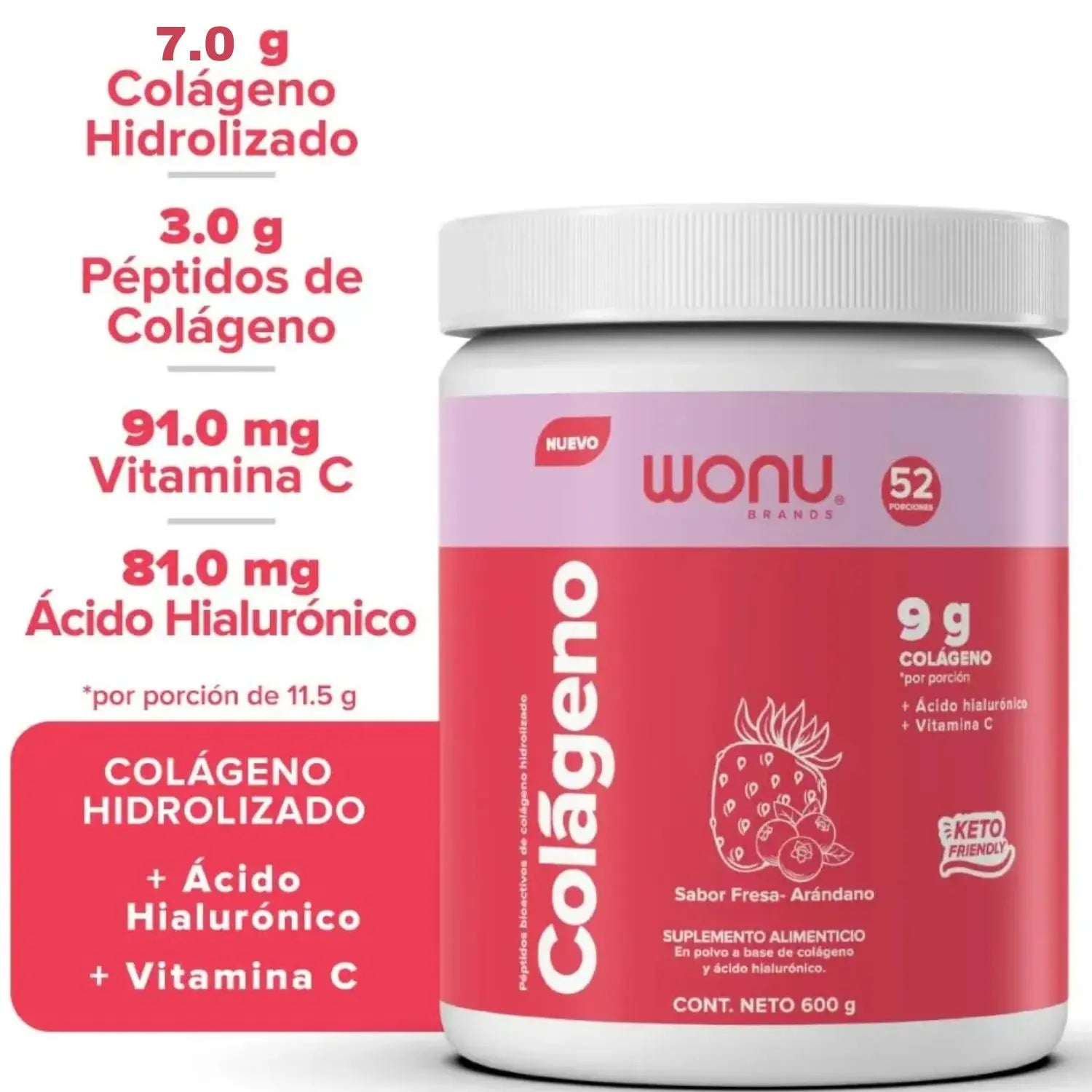 WONU Colágeno Fresa Arandano 600g
