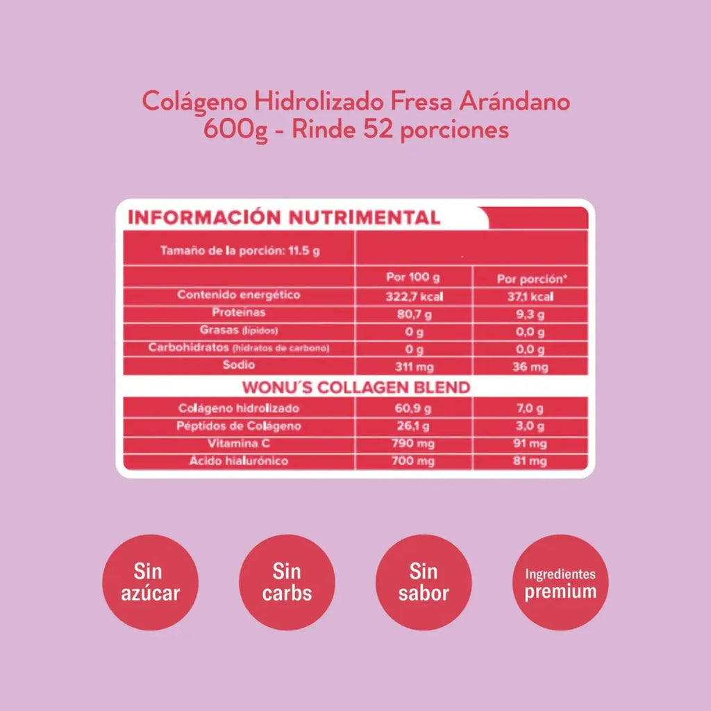 WONU Colágeno Fresa Arandano 600g