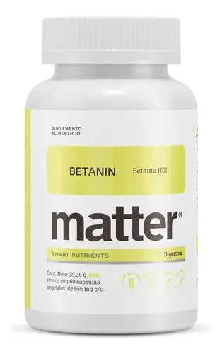 Matter Betanin Betaína HCL | 656 mg | 60 Cápsulas Vegetales | Salud Estomacal y Bienestar Digestivo | Suplemento Alimenticio