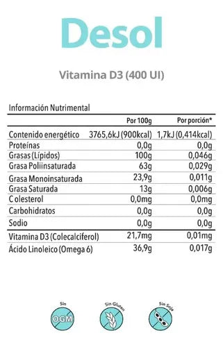 Matter Desol | Vitamina D3 400 UI por Gota | 52 ml | Salud Ósea y Sistema Inmunológico | Suplemento Alimenticio