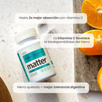 MATTER SMART NUTRIENTS. Ferral Bisglicinato Ferroso. Cápsulas de Hierro y Vitamina C