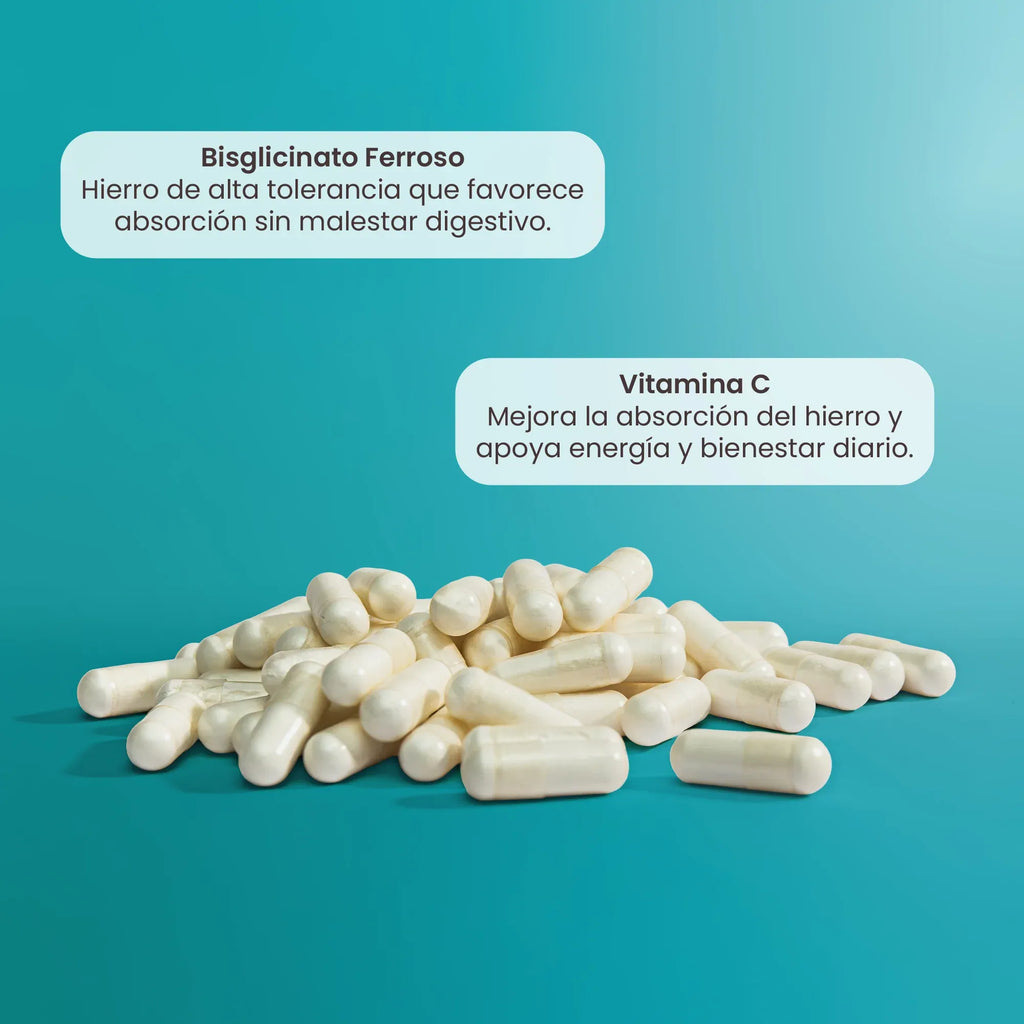 MATTER SMART NUTRIENTS. Ferral Bisglicinato Ferroso. Cápsulas de Hierro y Vitamina C