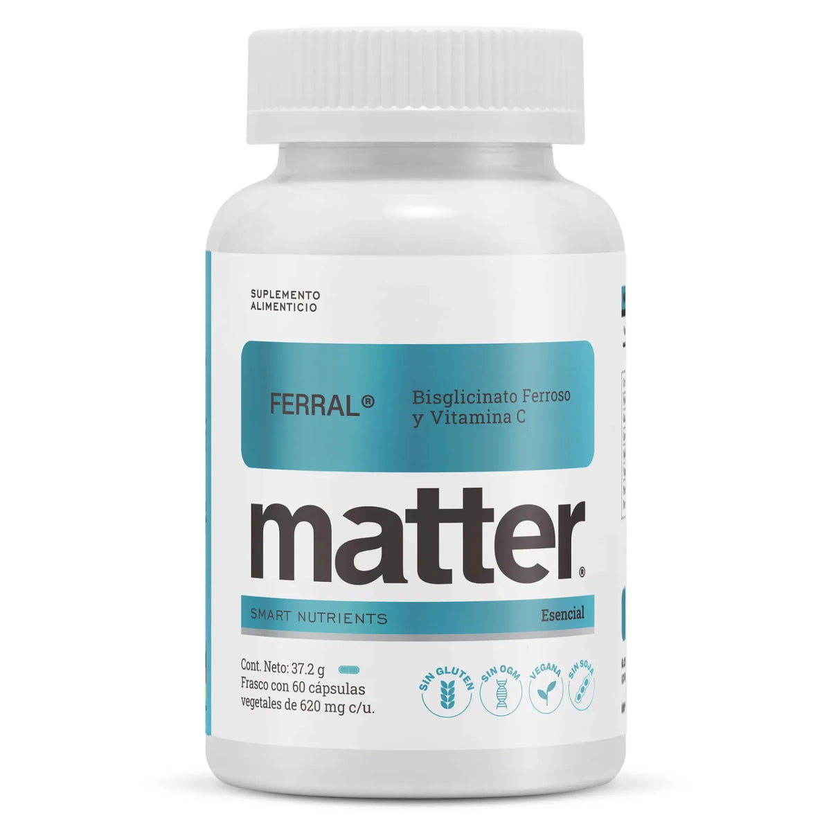 MATTER SMART NUTRIENTS. Ferral Bisglicinato Ferroso. Cápsulas de Hierro y Vitamina C