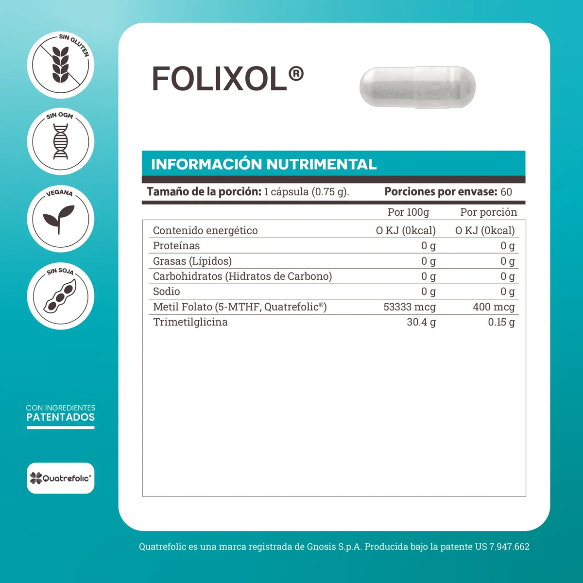 Matter Folixol Folato (5-mthf, Quatrefolic) 60 Caps Sfn