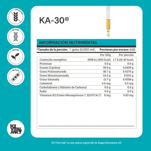 Matter KA-30 | Vitamina K2 MK-7 | Gotero de 30 ml | Salud Ósea | Suplemento Alimenticio