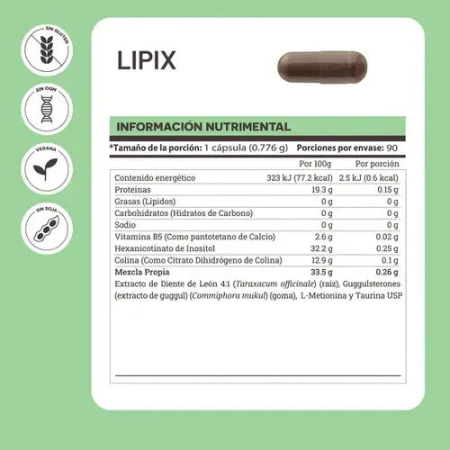 Matter Lipix | Diente de León, Colina y Metionina | 90 Cápsulas | Bienestar Metabólico | Suplemento Alimenticio