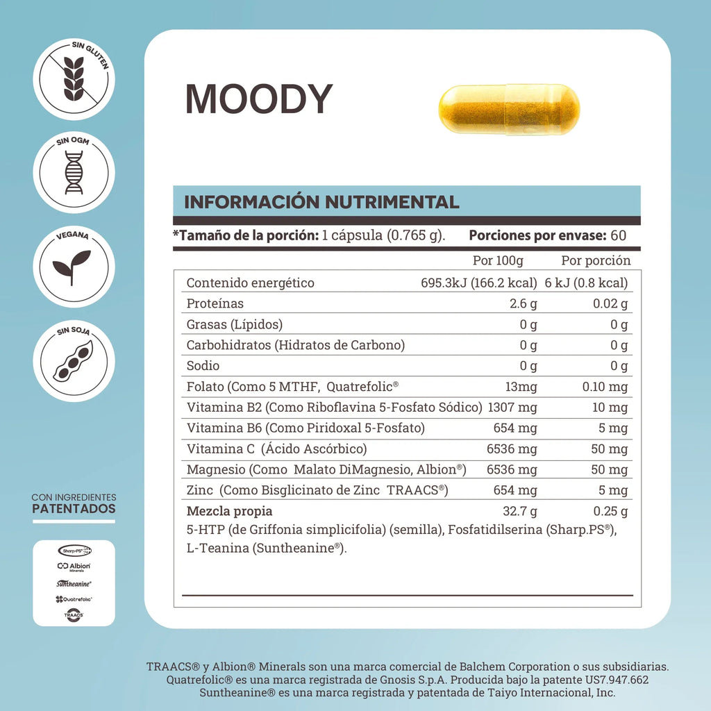Matter Moody | Aminoácidos, Vitaminas y Minerales | 60 Cápsulas | Bienestar Emocional | Suplemento Alimenticio