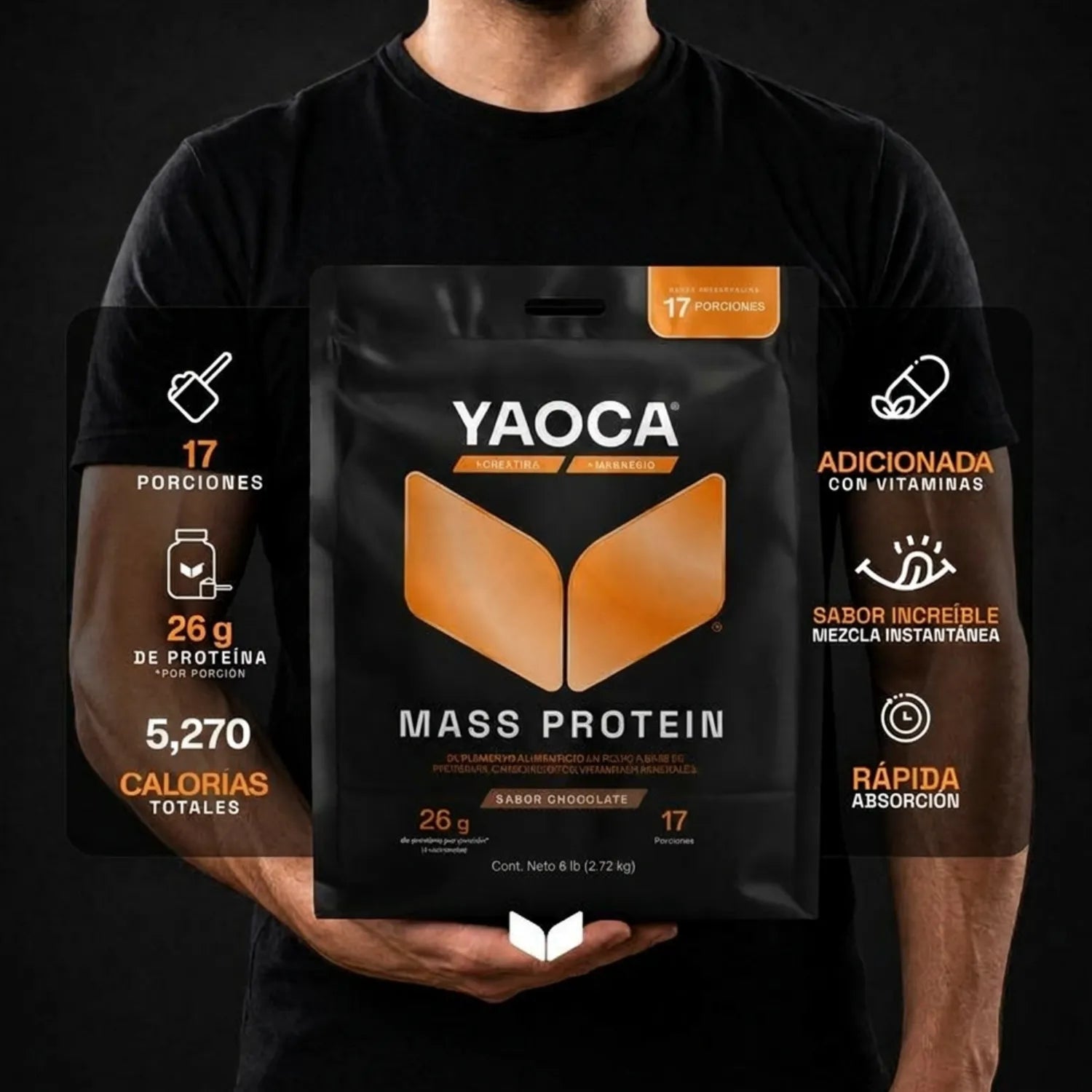 Ganador de Peso Mass I Yaoca I  6lb I Sabor Chocolate I Sin Azúcar