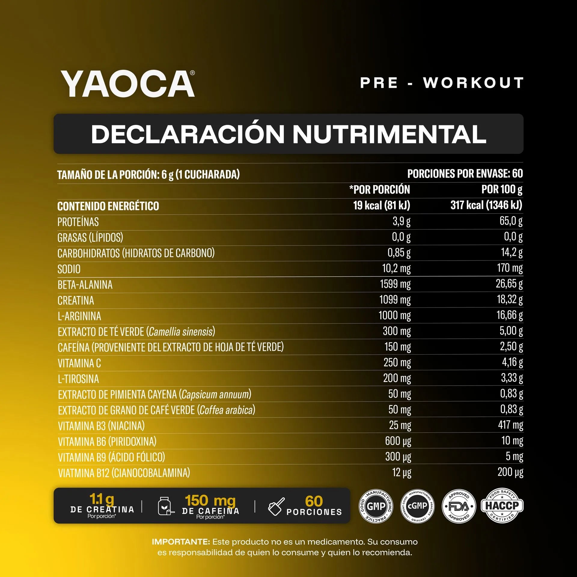 YAOCA Pre-Workout Peach Mango 360g