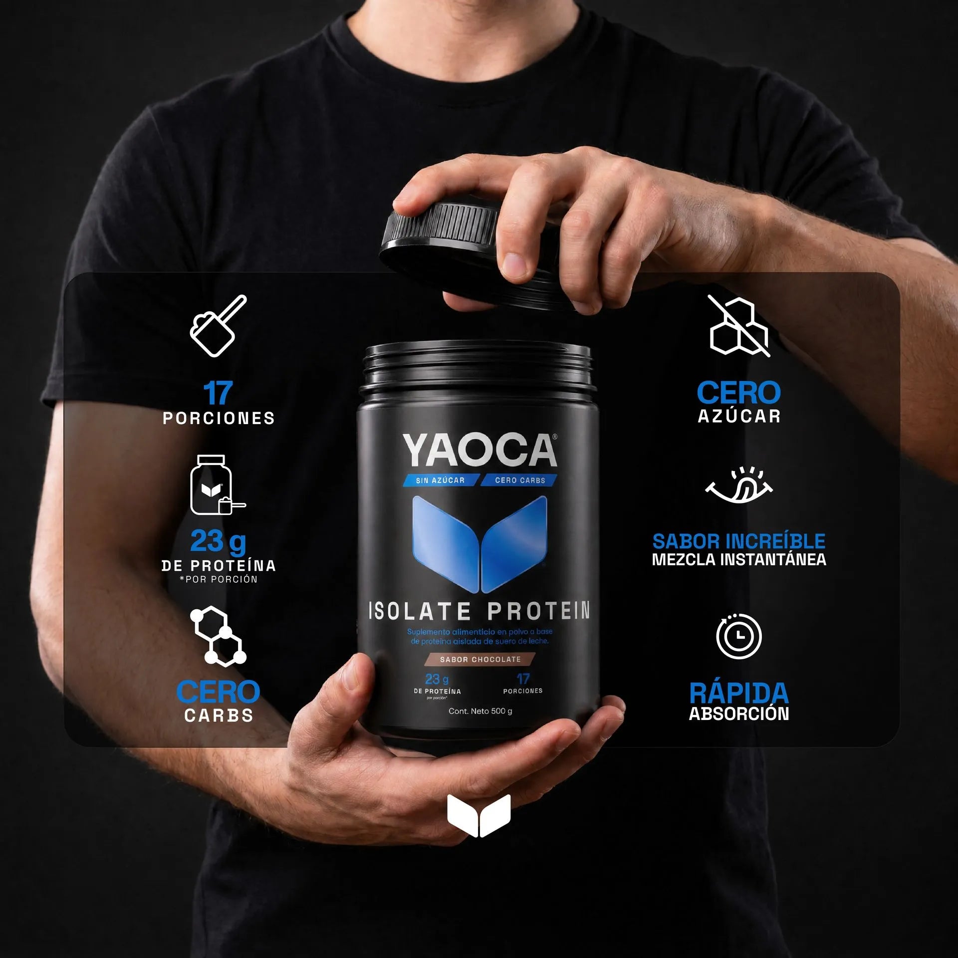 YAOCA Proteína Isolate Polvo Chocolate 500g